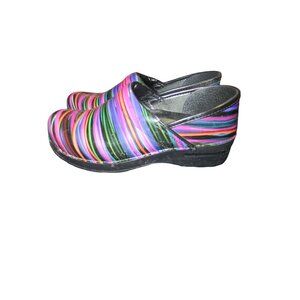Dansko Rainbow Striped Chunky Mule Clog Comfort Plus Footbed Antifatigue 39 US 9